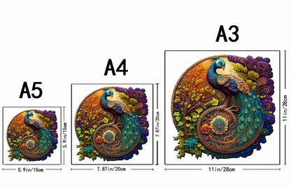 Puzzle en bois - Le paon majestueux et ses mille couleurs